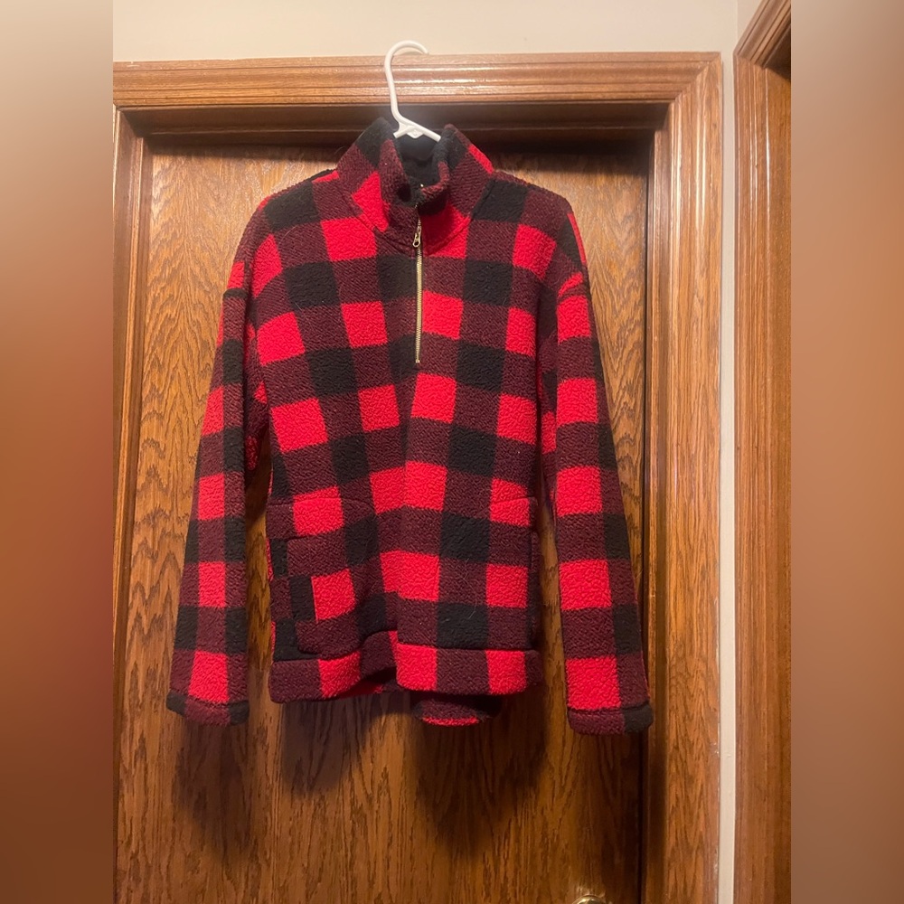 Old Navy Red and Black Plaid Fleece Pullover